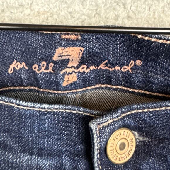 7 For All Mankind Dojo Crop Denim Jeans Wide Leg Size 28 Dark Wash Y2k Retro - Picture 6 of 9